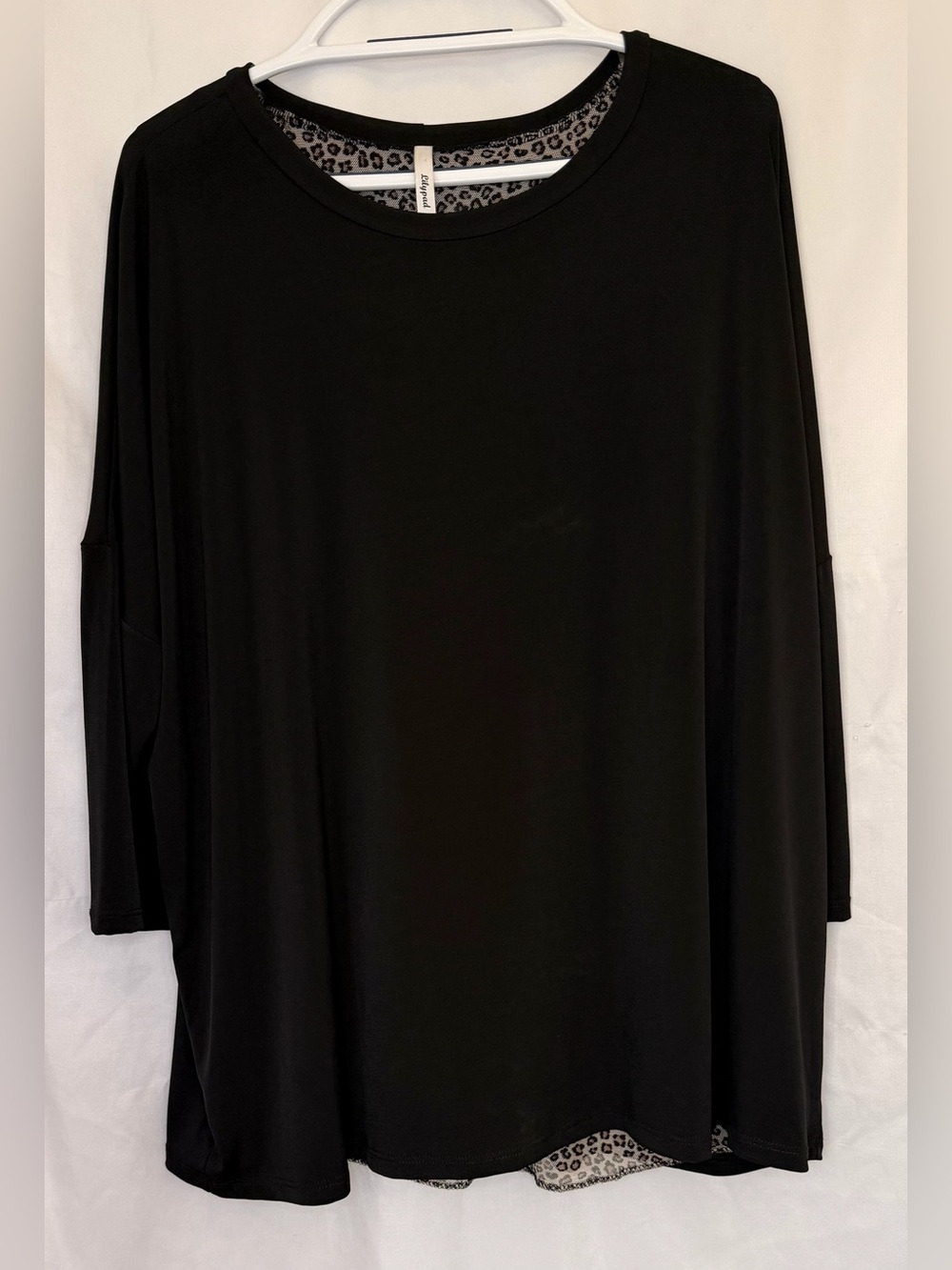 Black Women's Long-Sleeve Tunic with Leopard-Print Trim